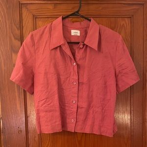 Aritzia Wilfred short sleeve red linen shirt